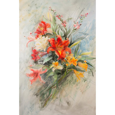 Oil Pastel Canvas of Flowers
